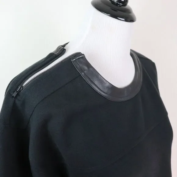 Madewell Size S Leather Trim Pique Ponte Knit Dress Boxy Fit Black - Picture 10 of 12